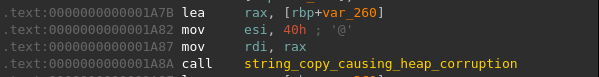 The same call in the binary, showing 0x40, which is 64